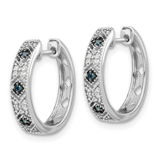 Buy Stylish 14K White Gold Hinged Hoop Earrings with Blue & White Diamonds