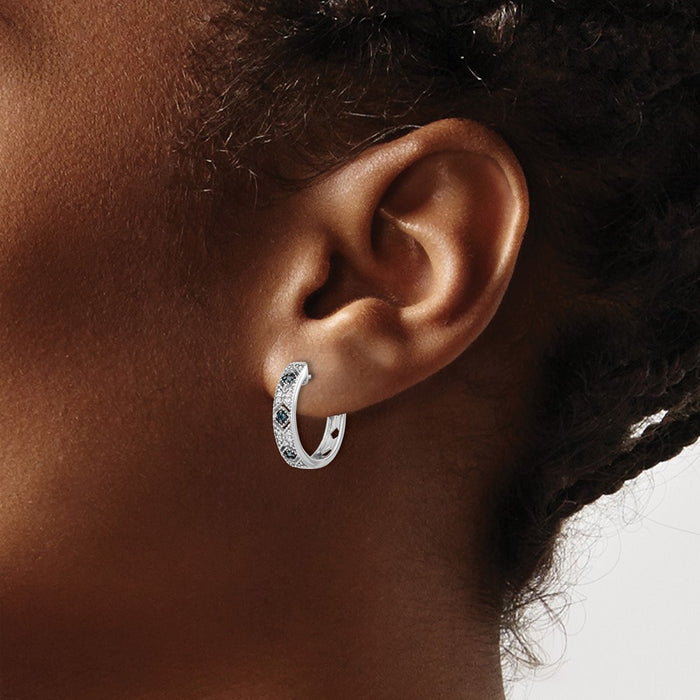 Buy Stylish 14K White Gold Hinged Hoop Earrings with Blue & White Diamonds-3