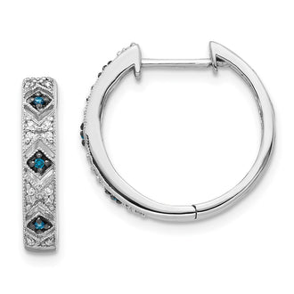 Buy Stylish 14K White Gold Hinged Hoop Earrings with Blue & White Diamonds