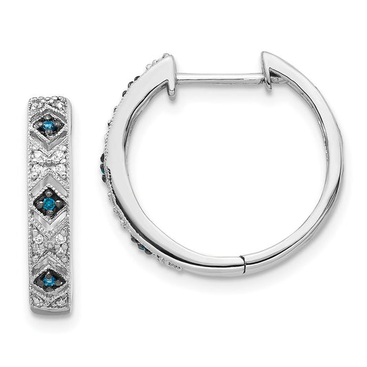 Buy Stylish 14K White Gold Hinged Hoop Earrings with Blue & White Diamonds