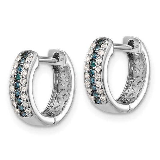 Buy Exclusive 14K White Gold Hinged Hoop Earrings with Blue & White Diamonds