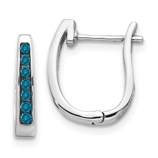 Buy Stylish 14K White Gold Hinged Hoop Earrings with 3mm Blue Diamonds
