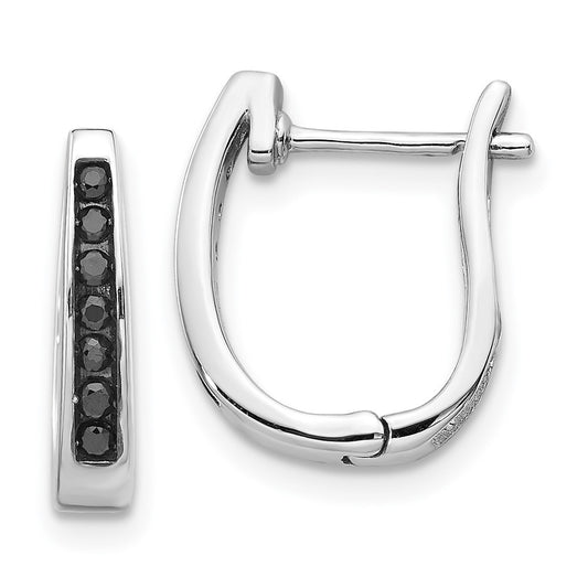 Exclusive 14K White Gold Hinged Hoop Earrings with 3mm Black Diamonds - Stylish Value!