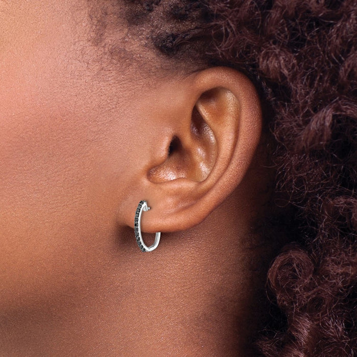 Buy Exclusive 14K White Gold Hinged Hoop Earrings with 1.3mm Black Diamonds-3