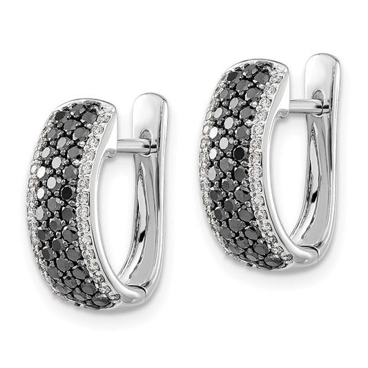 Buy Affordable 14K White Gold Hinged Hoop Earrings with Black & White Diamonds