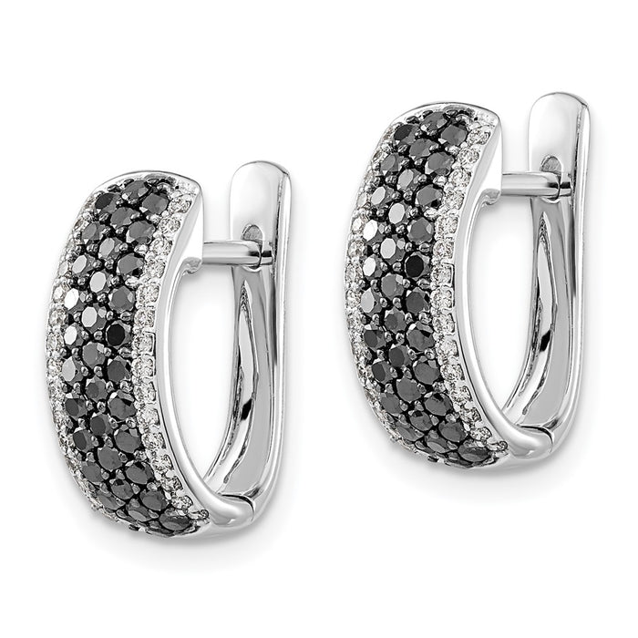 Buy Affordable 14K White Gold Hinged Hoop Earrings with Black & White Diamonds-2