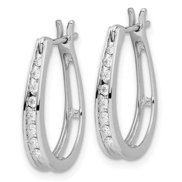 High-Quality 14K White Gold Diamond-Studded Oval Hoop Earrings - Stylish Value!-2