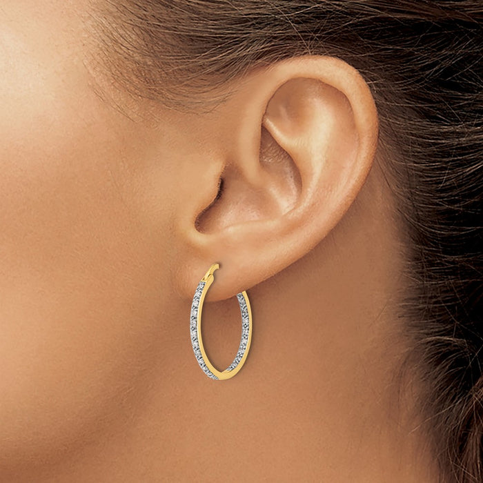 High-Quality 14K Gold Diamond Inside-Out Hoop Earrings - Stylish Luxury Value-3