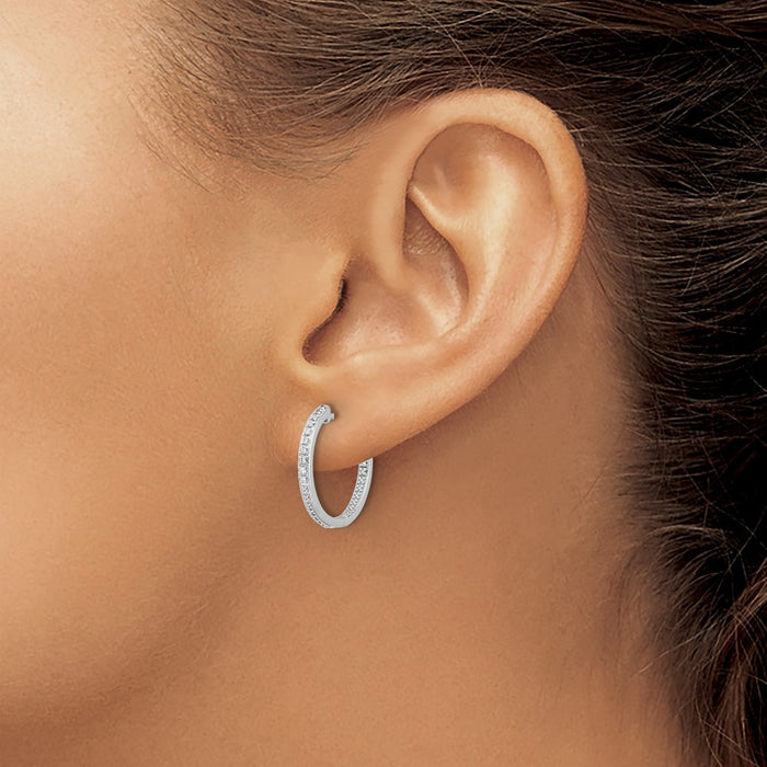 Buy Stylish 10K White Gold Hinged Hoop Earrings with Diamonds - Luxury Value!-3