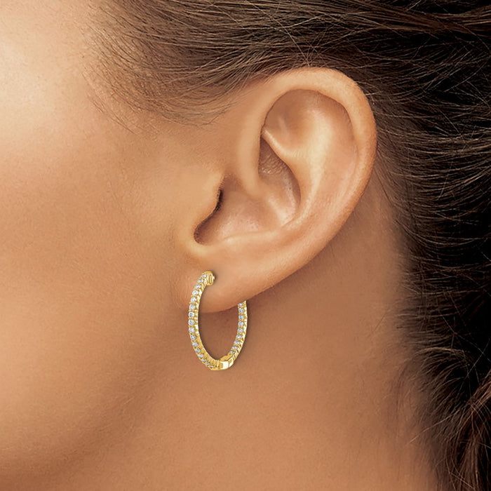 Buy Stylish 14K Gold Polished Diamond Hinged Hoop Earrings - 1.5" Size-3