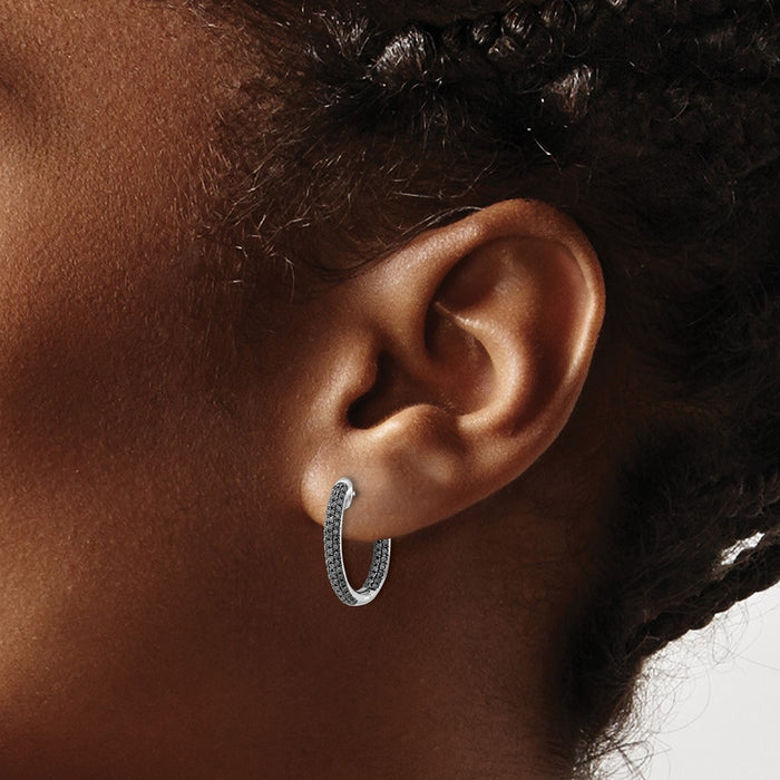 Exclusive 10K White Gold Black Diamond Inside-Out Hoop Earrings - Stylish Value-3