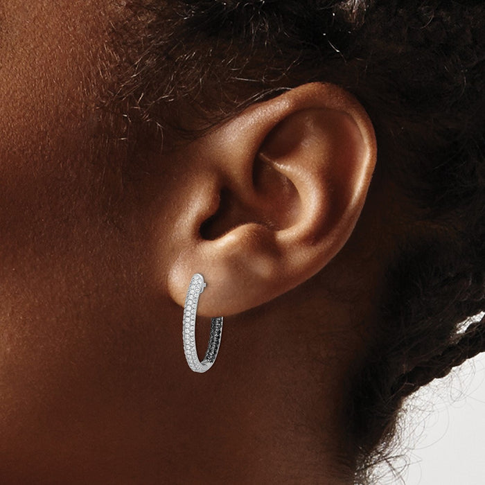Buy Stylish 14K White Gold Inside-Out Hoop Earrings with Black & White Diamonds-3