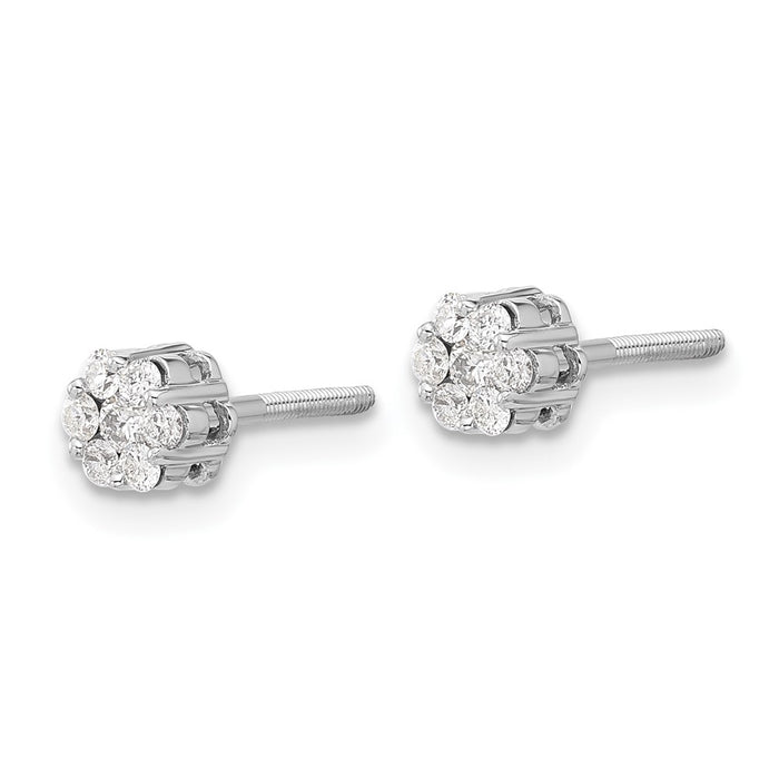 Exclusive 14K White Gold Diamond Cluster Screwback Earrings - Stylish Value-2
