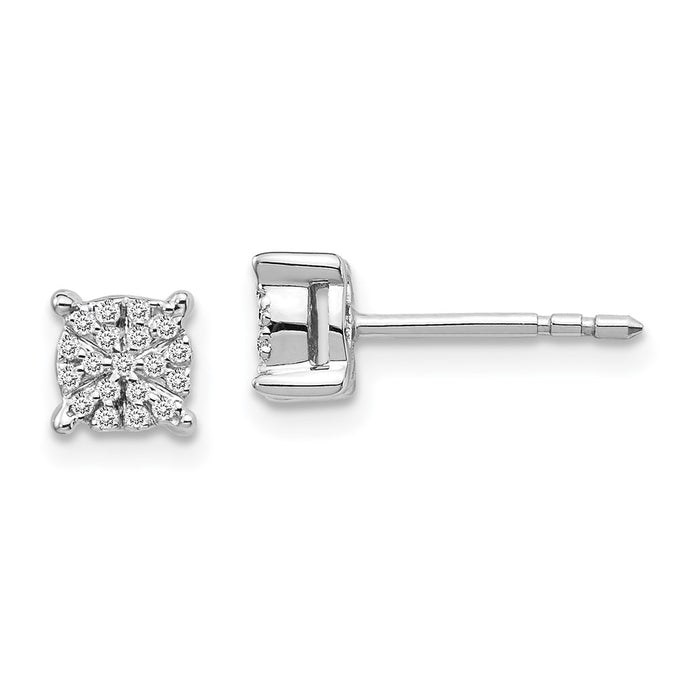 High-Quality 14K White Gold Diamond Cluster Stud Earrings - Stylish Value!-1