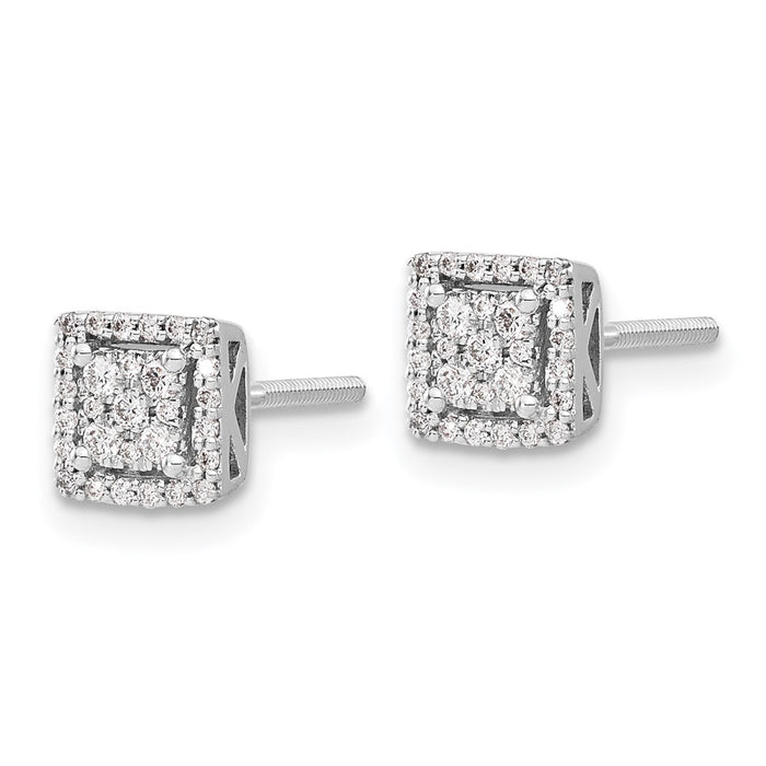Exclusive 14K White Gold Diamond Square Screw-Back Earrings - Stylish Value!-2