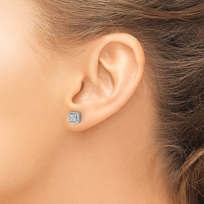 Exclusive 14K White Gold Diamond Square Screw-Back Earrings - Stylish Value!-3