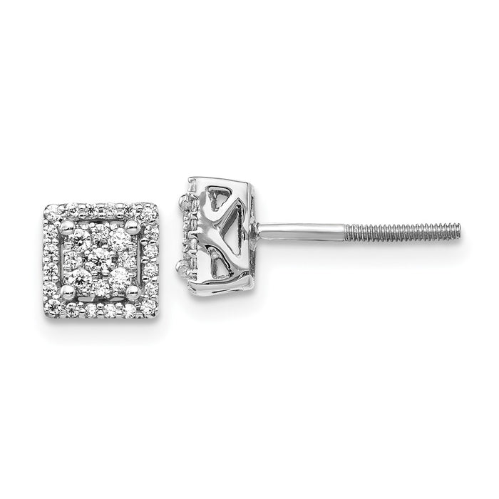 Exclusive 14K White Gold Diamond Square Screw-Back Earrings - Stylish Value!-1