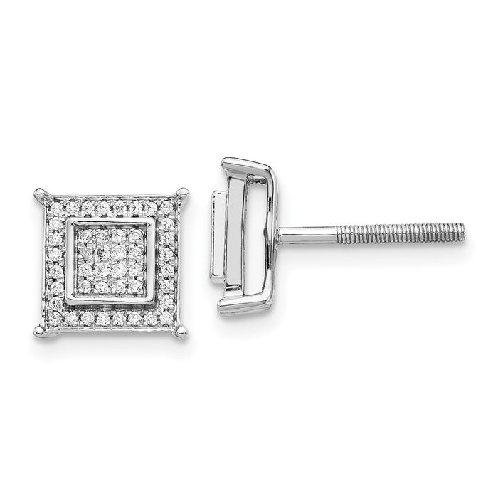 Buy 14K White Gold Small Double Square Diamond Earrings - Stylish Luxury Value!-1