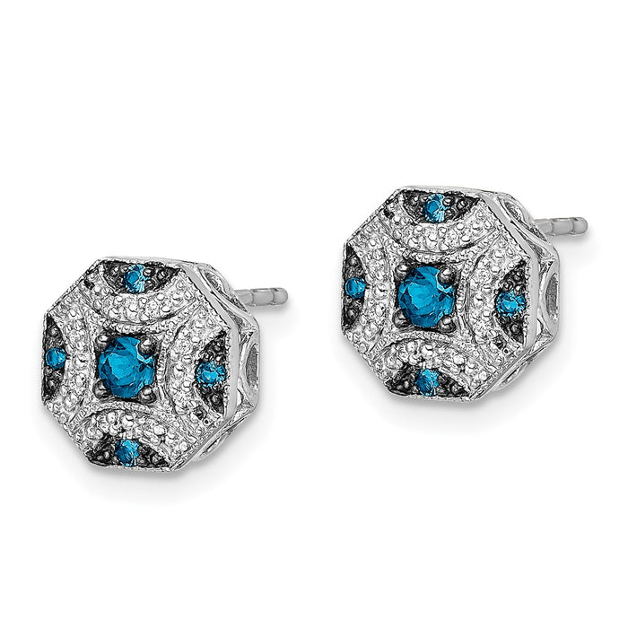 High-Quality 14K White Gold Elegant Blue & White Diamond Stud Earrings - Stylish Value!-2