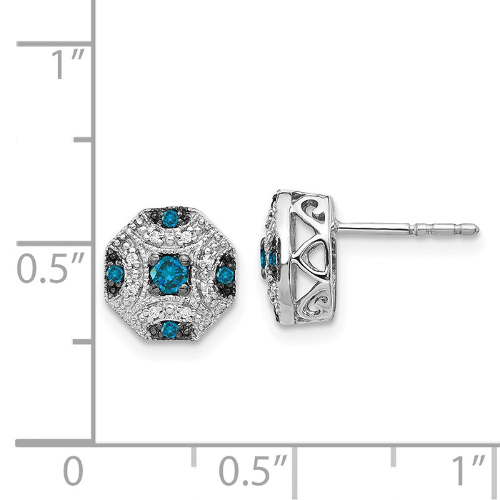 High-Quality 14K White Gold Elegant Blue & White Diamond Stud Earrings - Stylish Value!-4