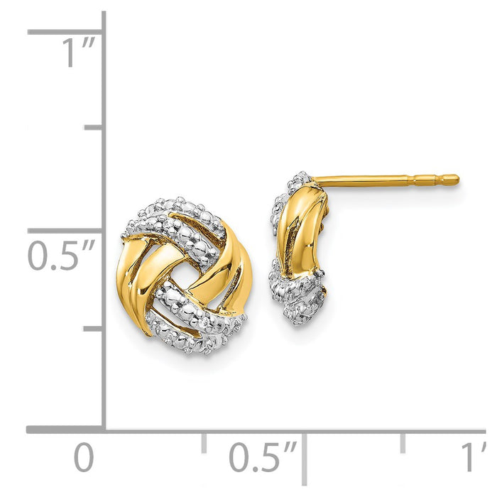 Buy 14K Gold Diamond Round Post Earrings - Stylish & Exclusive Rhodium Accents-4