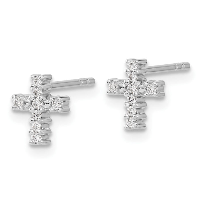 Shop Stylish 10K White Gold Polished Diamond Cross Stud Earrings - Affordable Luxury!-2