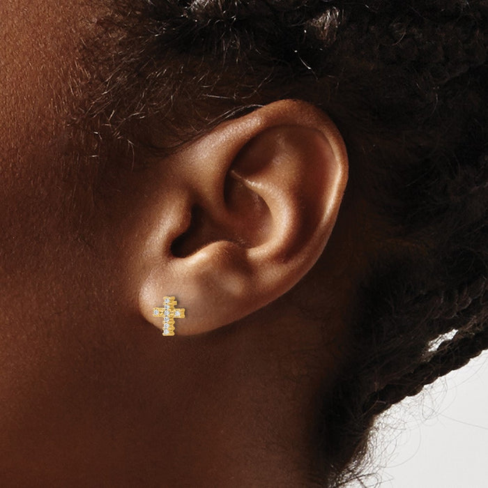 Buy Stylish 14K Gold Polished Diamond Cross Stud Earrings - Luxury Value!-3