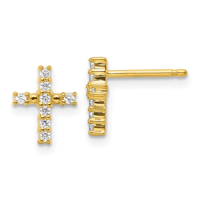 High-Quality 14K Gold Polished Diamond Cross Stud Earrings - Stylish Value!-1