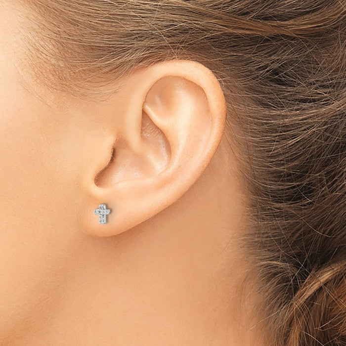 Shop Stylish 14K White Gold Diamond Cross Stud Earrings - 0.85mm, Luxury Value!-3