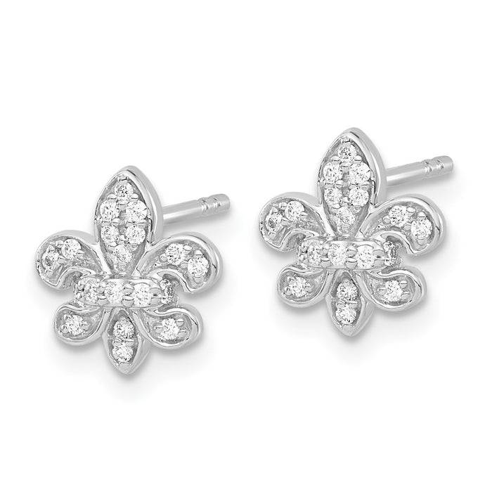 Buy Exclusive 14K White Gold Diamond Fleur-de-Lis Stud Earrings - Stylish Value!-2