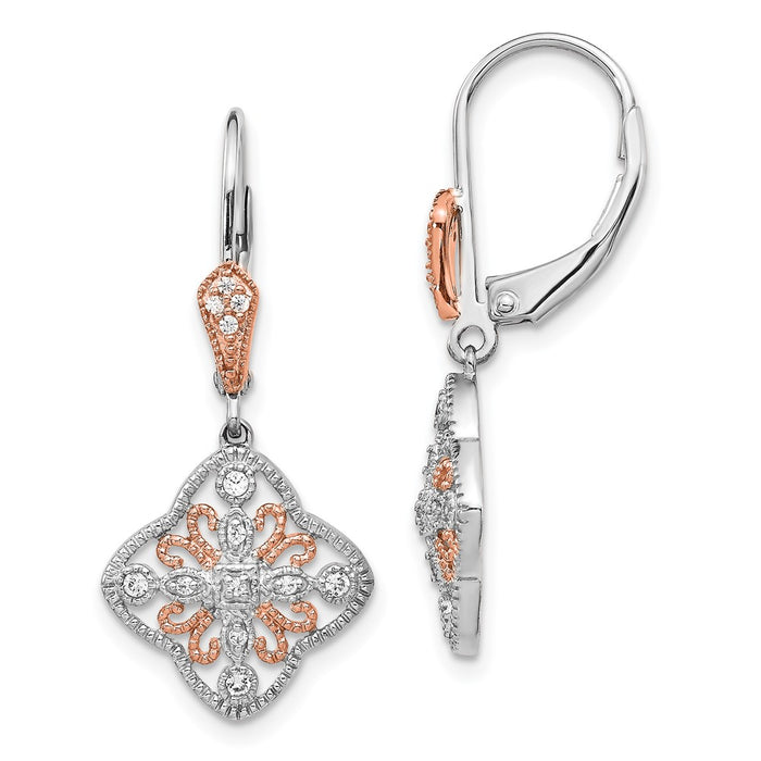 Buy High-Quality 14K White Gold Diamond Leverback Earrings - Stylish Rose Rhodium Finish-1