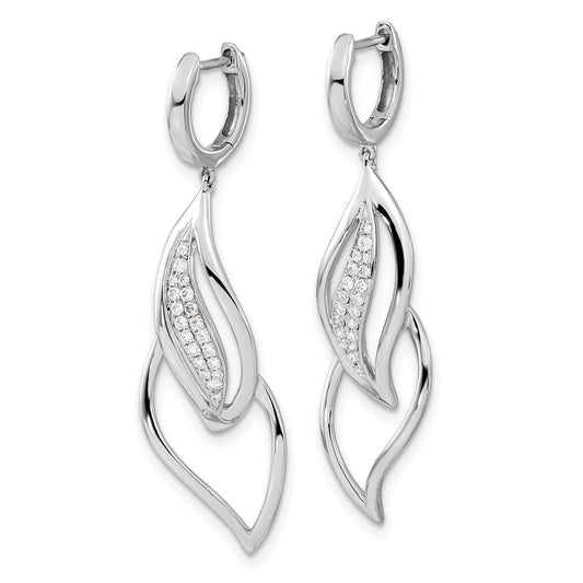Shop Exclusive 14K White Gold Diamond-Accented Leaf Hoop Earrings - Stylish Design