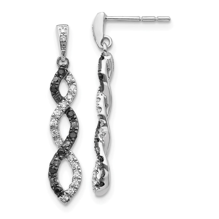 High-Quality 14K White Gold Twisted Earrings with Black & White Diamonds - Stylish Value-1