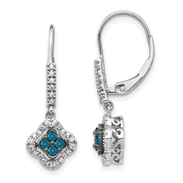 Shop Stylish 14K White Gold Dangle Earrings with White & Blue Diamonds - Luxury Value-1