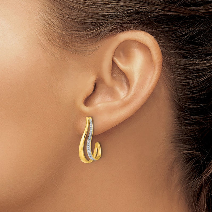 Exclusive 14K White Gold J-Hoop Earrings with Diamonds | Stylish & Affordable-3