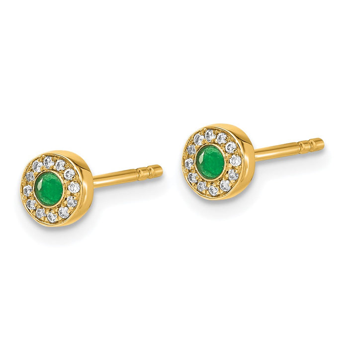 Exclusive 14K Gold Diamond & Emerald Halo Stud Earrings - Luxury Value!-2