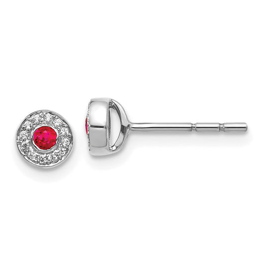 High-Quality 14K White Gold Ruby & Diamond Halo Stud Earrings | Stylish Value