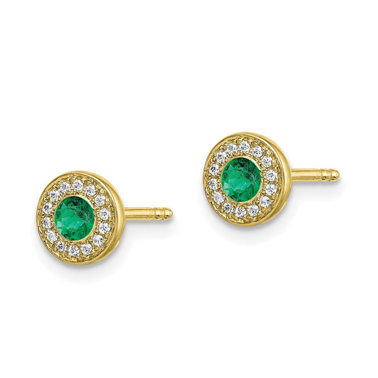 High-quality 14K Gold Emerald & Diamond Halo Stud Earrings - Stylish Value!