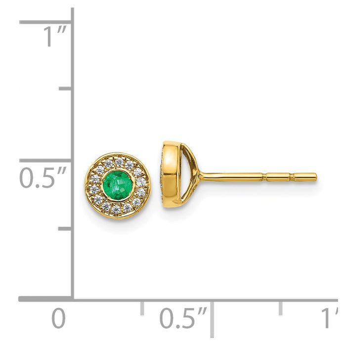 High-quality 14K Gold Emerald & Diamond Halo Stud Earrings - Stylish Value!-4