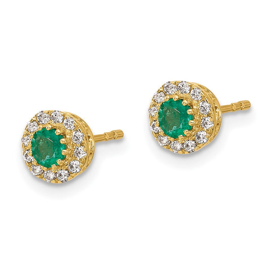 Buy Luxury 14K Gold Emerald & Diamond Halo Stud Earrings - Stylish Design