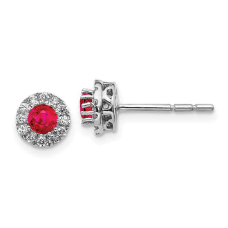 Order Stylish 14K White Gold Ruby & Diamond Halo Stud Earrings - Luxury Value
