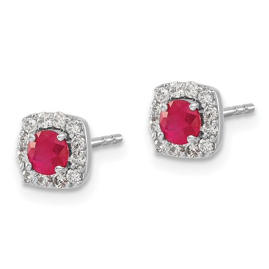 Shop Exclusive 14K White Gold Square Halo Earrings with Diamonds & Rubies