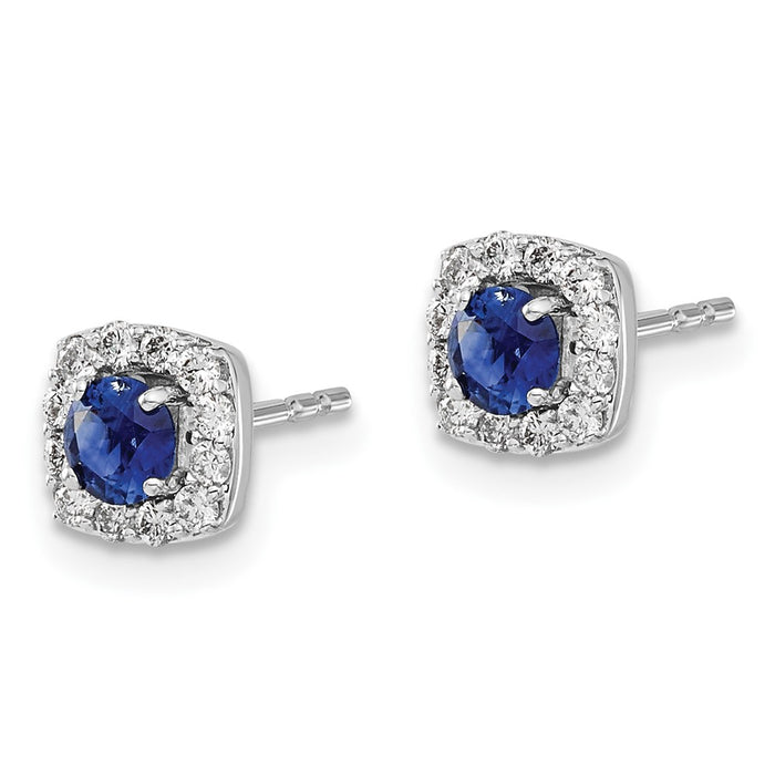 Exclusive 14K White Gold Square Halo Earrings with Diamonds & Sapphires-2
