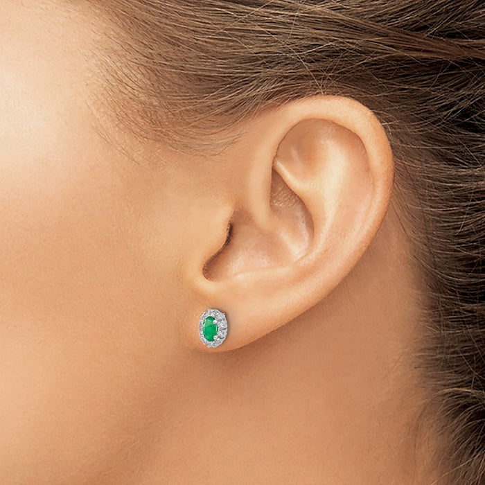 Buy Exclusive 14K White Gold Oval Halo Earrings with 1/5 Ct Diamonds & Emeralds-3