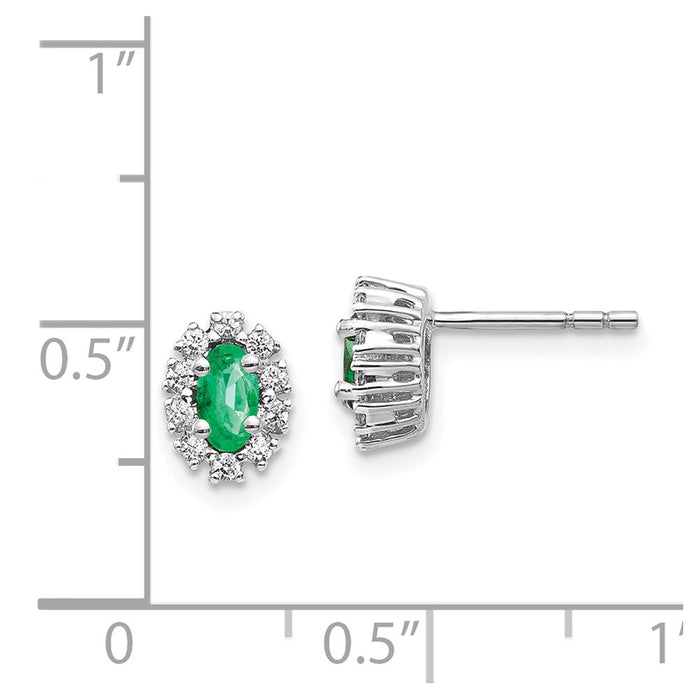 Buy Exclusive 14K White Gold Oval Halo Earrings with 1/5 Ct Diamonds & Emeralds-4