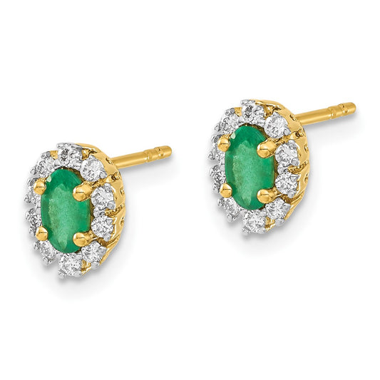 Shop Stylish 14K Gold Oval Created Emerald Halo Earrings with 1/5 Carat Lab-Grown Diamond