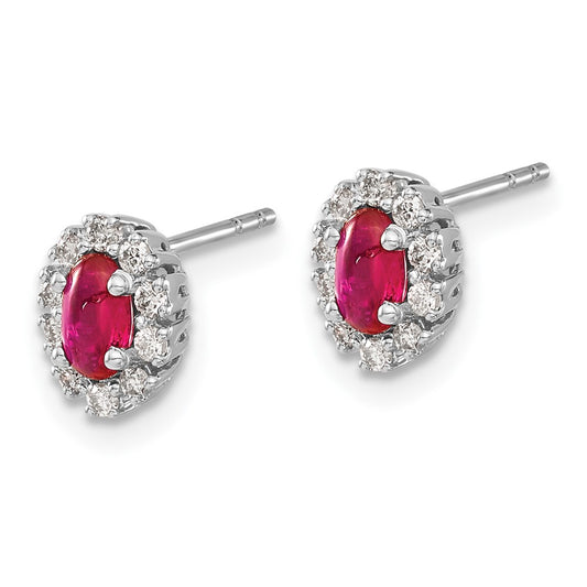 Buy Exclusive 10K White Gold Oval Halo Earrings with Diamonds & Rubies - Stylish Value