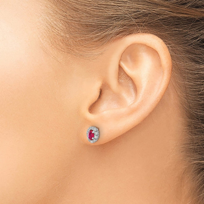 Buy Exclusive 10K White Gold Oval Halo Earrings with Diamonds & Rubies - Stylish Value-3