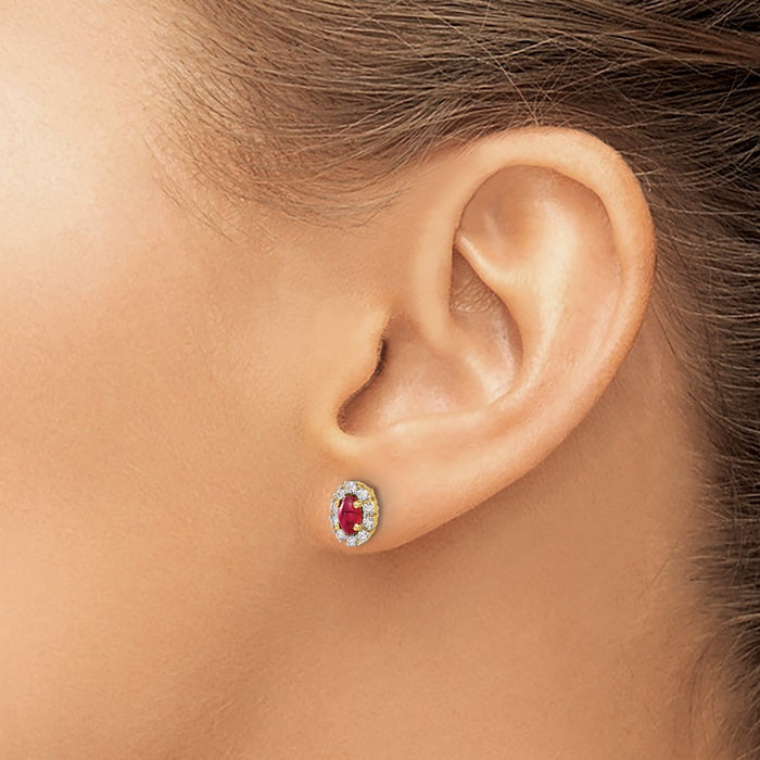 Buy Stylish 14K Gold Earrings with 1/5 Carat Lab-Grown Diamond & Ruby Halo-3