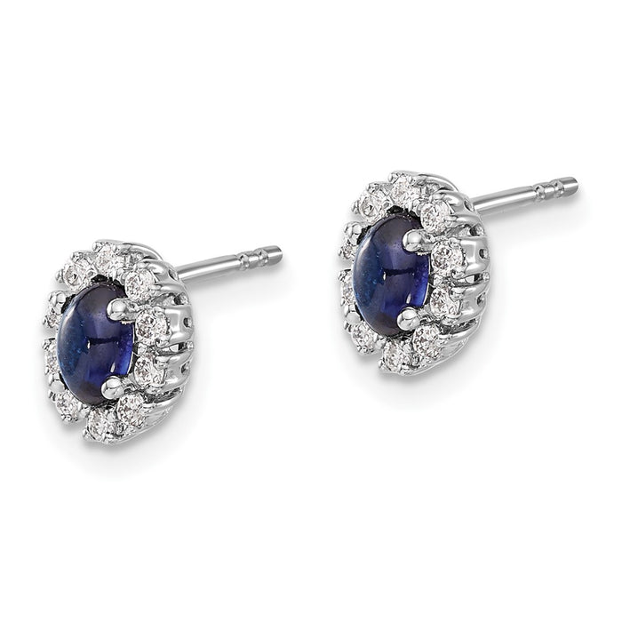 Shop Exclusive 10K White Gold Oval Halo Earrings with Diamonds & Sapphires-2